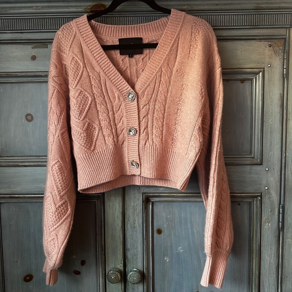 NANA Jacqueline Nina Wool Cardigan with Jeweled Buttons Pink Color Size L - Picture 6 of 16
